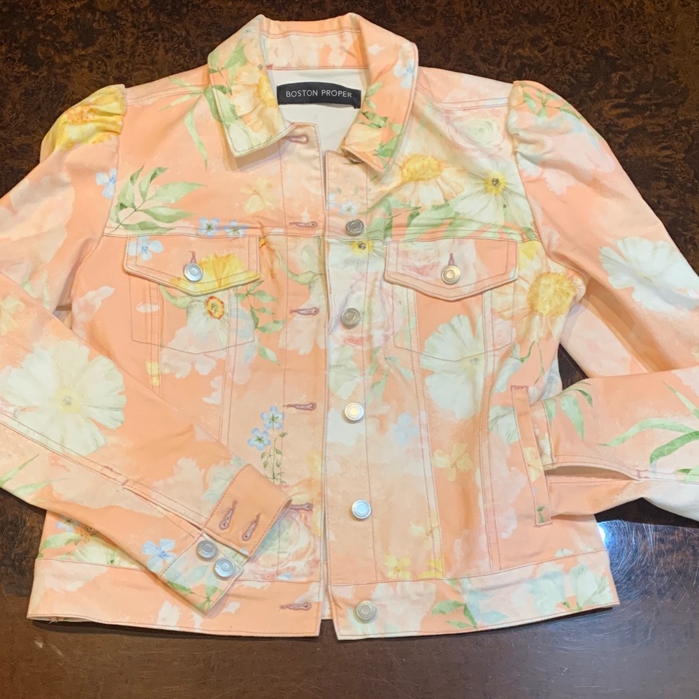 Boston Proper Floral Peach Jean Jacket